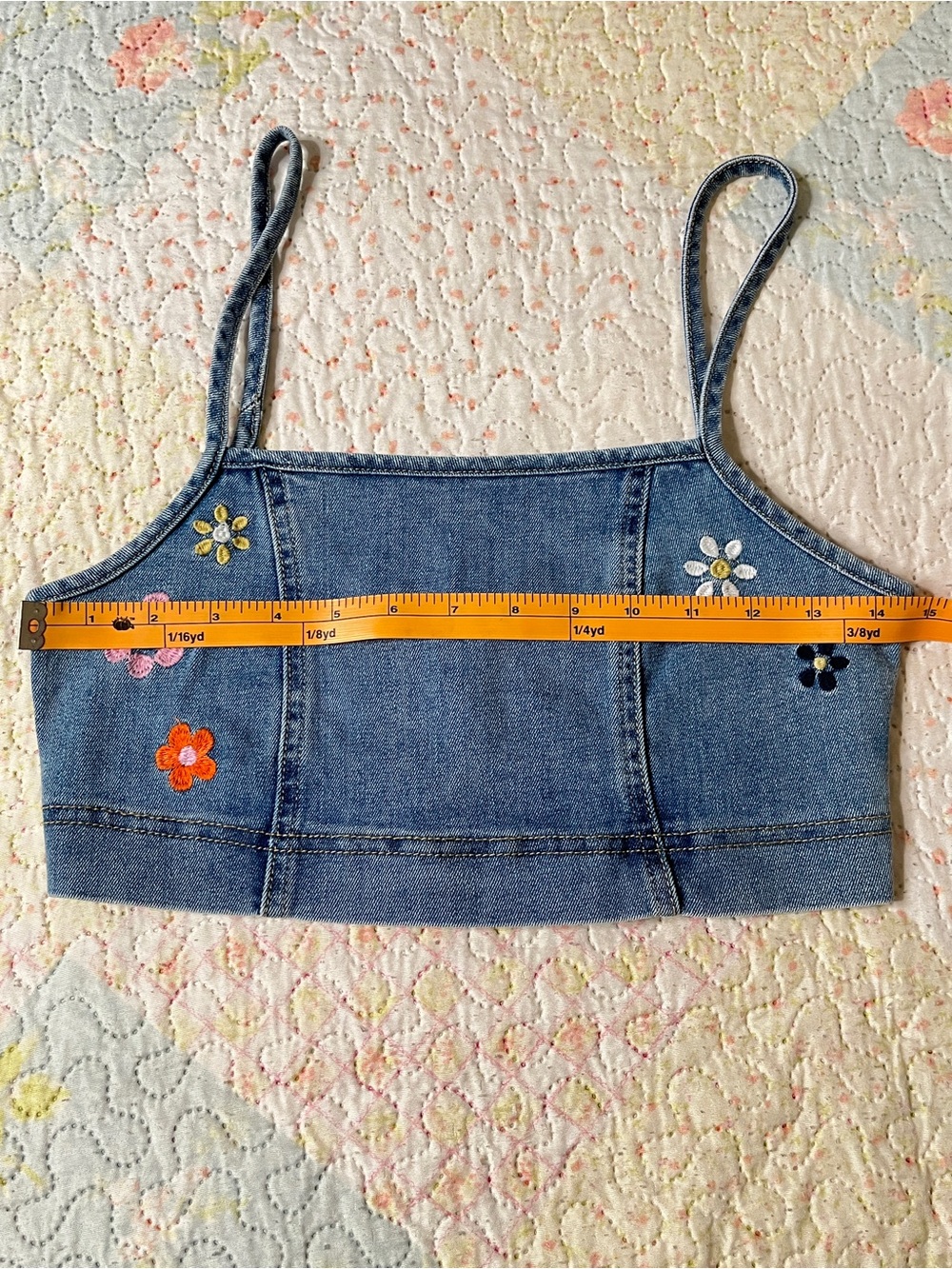Denim Floral Embroidered Crop Tank Top - Picture 8 of 9